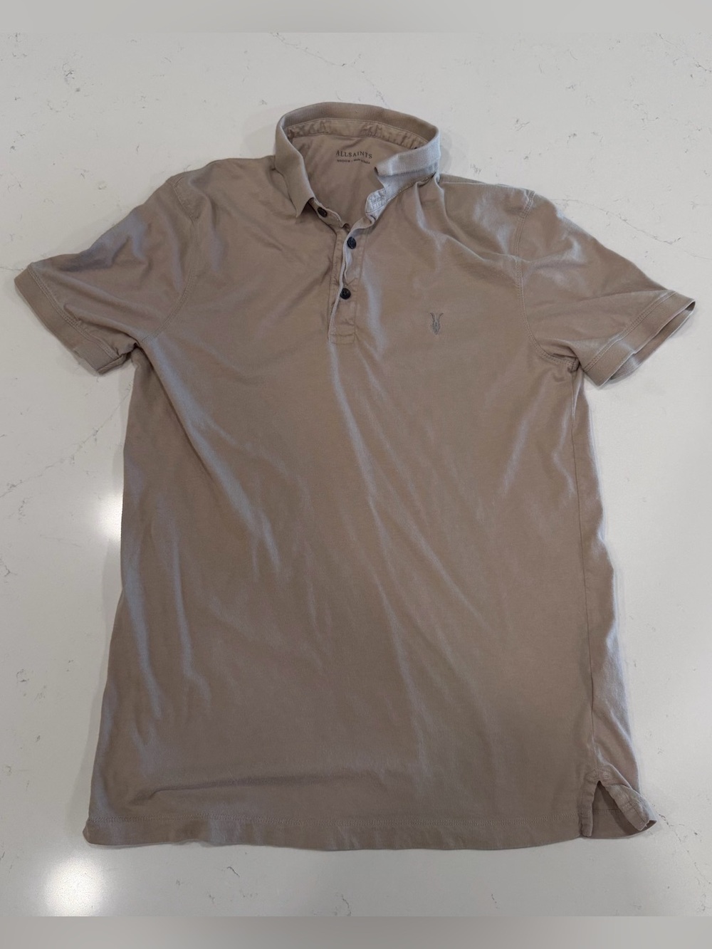 All Saints Men’s Taupe Reform Cotton Pique Polo - Medium